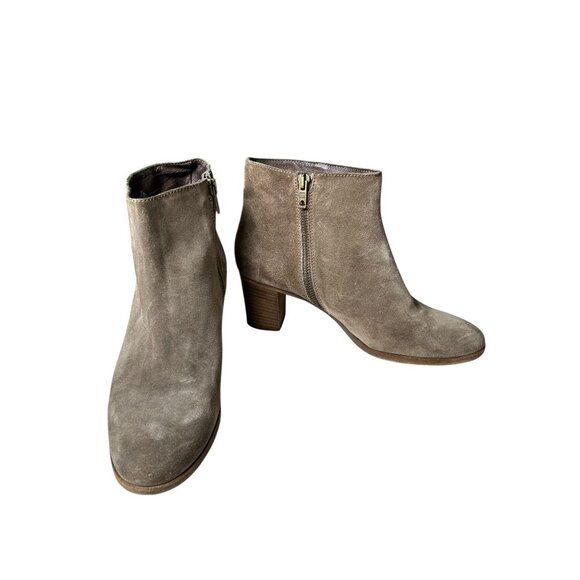 J Crew Ankle Booties Brown Suede Women's Sz 8 Leather Side Zip Block Heel - Picture 1 of 15